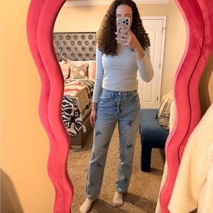 PacSun Light Blue Straight Leg Jeans with Butterfly Design